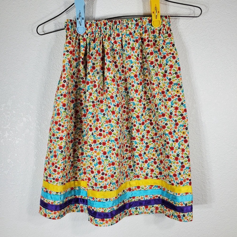 Native American Floral Print Ribbon Dance Skirt Handmade Girls W21 L19 *READ*